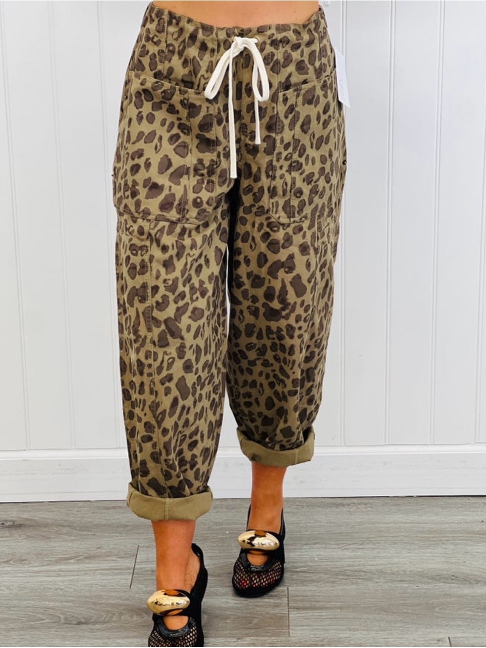 entro Olive Leopard Print barrel pants